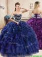 Perfect Big Puffy Navy Blue Quinceanera Dress with Beading and Ruffles