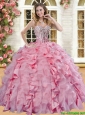 Romantic Beaded and Ruffled Quinceanera Dress in Pink for Spring