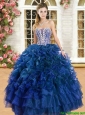 Romantic Beaded and Ruffled Sweet 16 Dress in Royal Blue