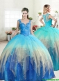 Unique Straps Rainbow Quinceanera Dress with Ruffled Layers and Beading