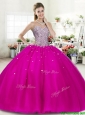 Wonderful Fuchsia Big Puffy Quinceanera Dress with Beading for Spring