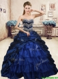 2016 Luxurious Navy Blue Brush Train Quinceanera Dress with Beading and Pick Ups