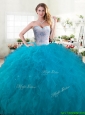Inexpensive Beaded and Ruffled Big Puffy Quinceanera Dress in Teal