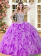 Visible Boning Beaded and Ruffled Quinceanera Dress in Eggplant Purple