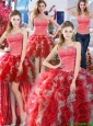 2016 Popular Beaded and Ruffled Detachable Quinceanera Dresses in Red and Grey