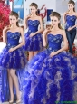 Elegant Royal Blue and Champagne Detachable Sweet 16 Dresses with Appliques and Ruffles