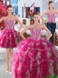 Gorgeous Hot Pink and White Detachable Quinceanera Dresses with Beading and Ruffles