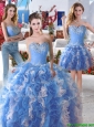 Pretty Blue and White Organza Detachable Sweet 16 Dresses with Appliques and Ruffles