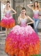 Beautiful Beaded and Ruffled Detachable Quinceanera Dresses in Multi Color