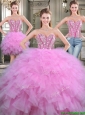 Lovely Beaded and Ruffled Tulle Detachable Quinceanera Dresses in Lilac