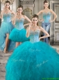 Modern Beaded Bodice and Ruffled Detachable Quinceanera Dresses in Teal