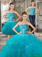Discount Big Puffy Teal Detachable Quinceanera Dresses with Beading and Ruffles