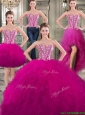 Discount Tulle Fuchsia Detachable Sweet 16 Dresses with Beading and Ruffles