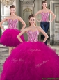 Wonderful Beaded and Ruffled Detachable Quinceanera Dresses in Fuchsia