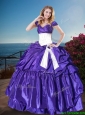 2016 Affordable Off the Shoulder Cap Sleeves Quinceanera Gown with Belt and Pick Ups