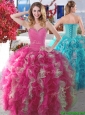2016 New Arrivals Beaded and Ruffled Quinceanera Gown in Hot Pink and Champagne