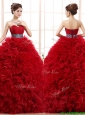 Luxurious Sashed and Ruffled Sweet 16 Dress in Wine Red