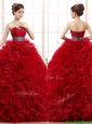 Luxurious Sashed and Ruffled Sweet 16 Dress in Wine Red