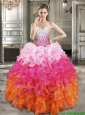 2016 Fashionable Beaded Bodice and Ruffled Quinceanera Dress in Gradient Color