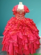 Luxurious Beaded Bodice and Ruffled Quinceanera Gown in Red