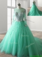 See Through Scoop Long Sleeves Beading Sweet 16 Dress with Brush Train