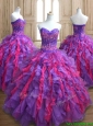 Cheap Applique and Ruffled Quinceanera Dress in Purple and Hot Pink