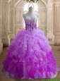 Modest Lilac and Fuchsia Sweet 16 Dress with Beading and Ruffles