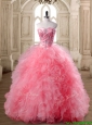 Luxurious Watermelon Red Sweet 16 Dress with Beading and Ruffles