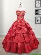 Most Popular Taffeta Red Quinceanera Dress with Appliques and Ruffled Layers