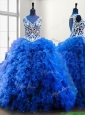 Popular V Neck Beading and Ruffles Sweet 16 Dress in Royal Blue
