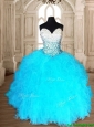 Romantic Aqua Blue Quinceanera Dress with Beading and Ruffles