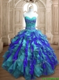 Affordable Teal and Blue Sweet 16 Dress with Appliques and Ruffles