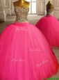 Gorgeous Beaded Bodice Tulle Sweet 16 Dress in Hot Pink