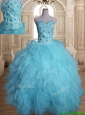 Latest Beaded and Ruffled Tulle Quinceanera Dress in Baby Blue