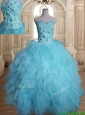 Latest Beaded and Ruffled Tulle Quinceanera Dress in Baby Blue