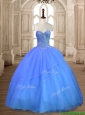 Most Popular Tulle Big Puffy Beaded Sweet 16 Dress in Blue