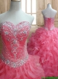 New Style Beaded and Ruffled Quinceanera Dress in Watermelon