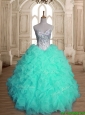 Pretty Apple Green Sweet 16 Dress with Beading and Ruffles for Spring