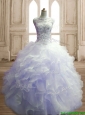 See Through Scoop Lavender Sweet 16 Dress with Beading and Ruffles