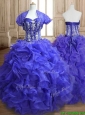 Unique Royal Blue Sweet 16 Dress with Beading and Ruffles