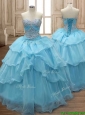 Comfortable Baby Blue Organza Sweet 16 Dress with Beading and Ruffled Layers