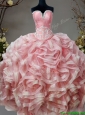 Low Price Beaded and Ruffled Sweet 16 Dress in Pink