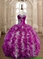 Popular Beaded and Ruffled Fuchsia and White Quinceanera Gown