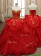 Classical Applique and Ruffled Layers Organza Quinceanera Dress in Red