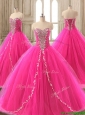 Elegant Beaded Hot Pink Sweet 16 Gown with Brush Train