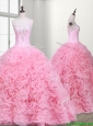 Elegant Rolling Flowers and Beaded Quinceanera Dress with Court Train