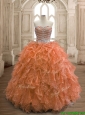 Exquisite Rust Red Organza Quinceanera Dress with Beading and Ruffles