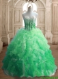 Inexpensive Beaded and Ruffled Quinceanera Dress in Gradient Color