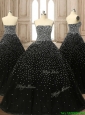Latest Strapless Beading Black Quinceanera Dress with Brush Train