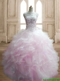Lovely Beaded and Ruffled Scoop Quinceanera Dress in Light Pink